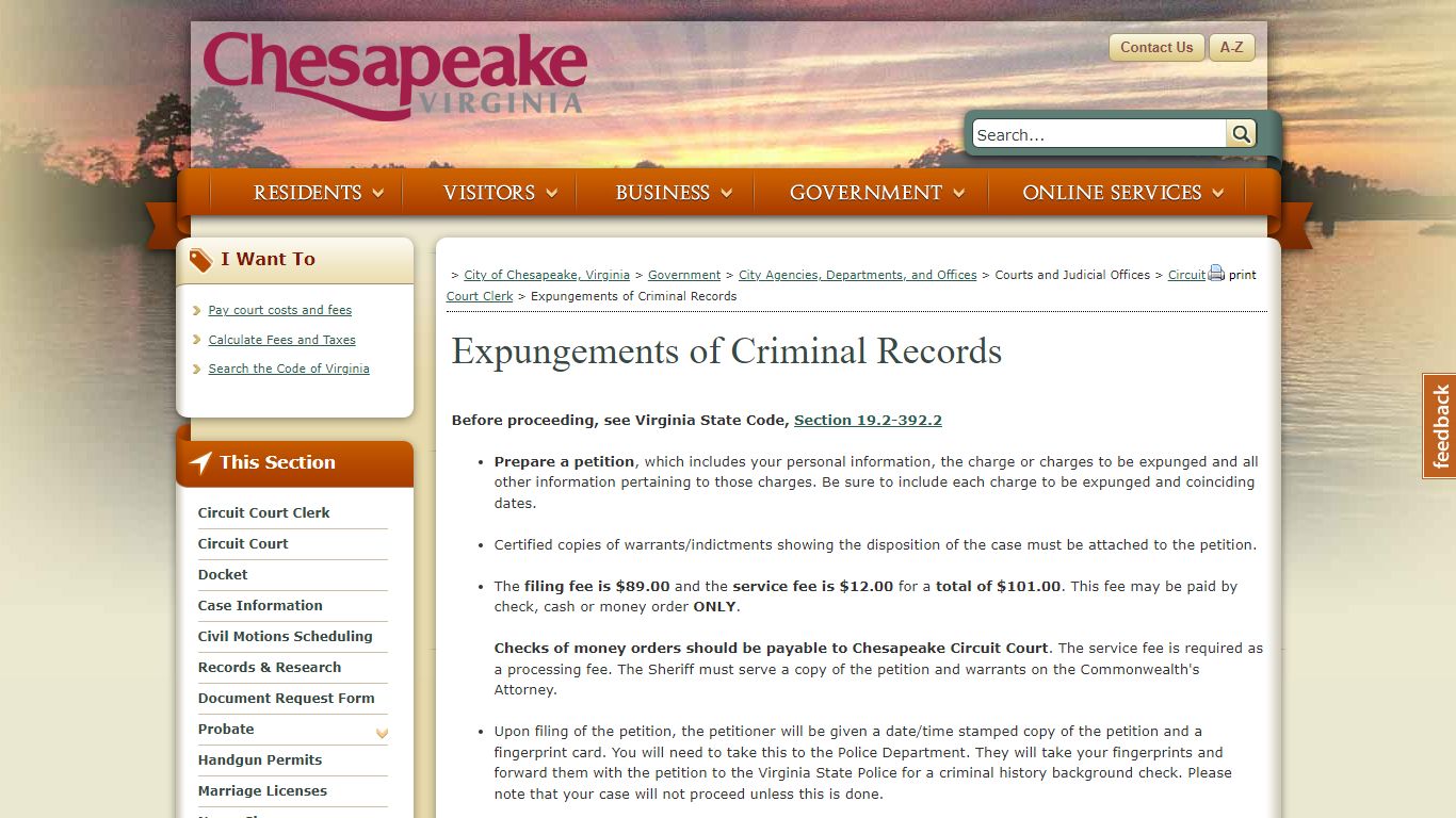 Expungements of Criminal Records - Chesapeake, Virginia